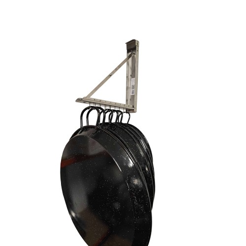 Suporte dobrável para pendurar paellas aberto