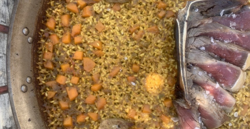 Receita de @cris_riceandmeal: arroz de chuletón de vaca velha com foie e abóbora