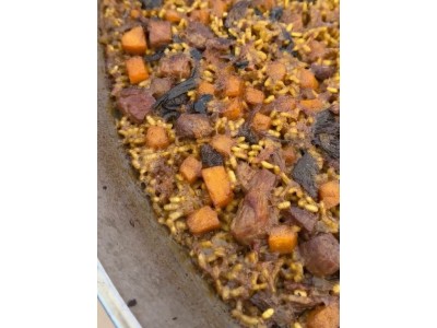 Receita de comeydisfruta: arroz com secreto ibérico e abóbora